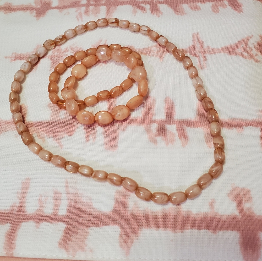 Fashion Jewlery Pink Women Men Beaded Costume Necklace Bracelet Jewlery 3pc Set